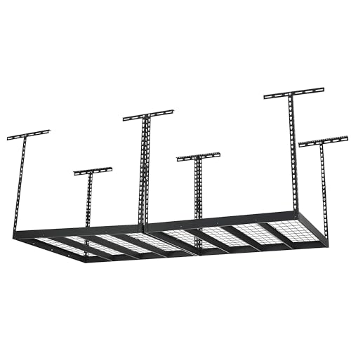 Klutch Overhead Garage Storage Rack — Adjustable Height, 96in.L x 48in.D x 23–37in.H