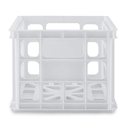 Sterilite Storage Crate, Stackable Plastic Bin Open Basket with Handles, Organize Home, Garage, Office, School, White, 1-Pack