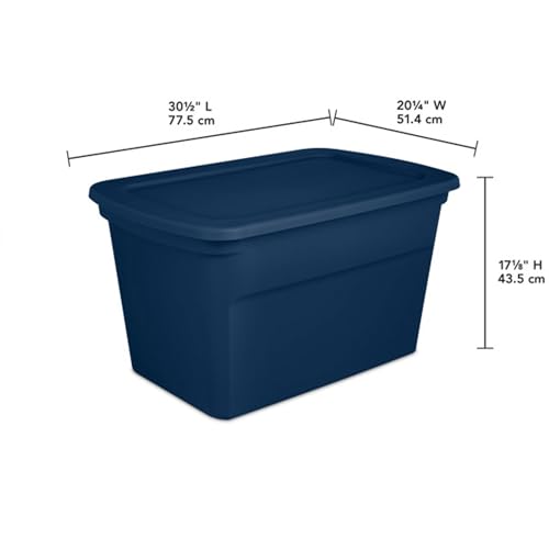 Sterilite 6-Pack Tote, Plastic Storage Bins with Snap Lids, 30 Gallon, Marine Blue - Stackable Home Organizers with In-Molded Handles for Bedroom, Garage, Basement and Attic