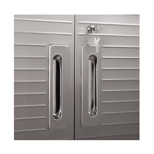 Seville Classics UltraHD 2-Piece Heavy Duty Mega Solid Steel Metal 2-Door Lockable Stacker Wall Storage, Cabinet Set Organizer for Garage, Office, Classroom, White, 36" W x 18" D x 90.5" H