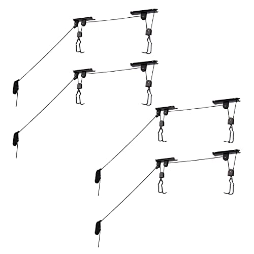 Set of 4 Bike Hangers for Garage - Hoist Pulley System with 100lb Capacity - Overhead Ceiling Storage for Bicycles or Ladders by RAD Sportz