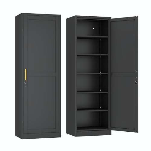 Ckzbx Metal Locker Tall Narrow Storage Cabinet, 67" H Locking Tool File Cabinets Snack Locker Organizer for School Classroom,Bedroom,Gym Home Office,Entryway and Hallway (20" W 1Door Black)