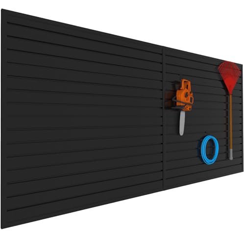 Aking Ace Slatwall Panel Garage Organizer PVC Slatwall Heavy Duty Wall Mounted Rack, Interlocking Slat Wall Panels for Tool Organization Peg Board (Black 8X4 ft)