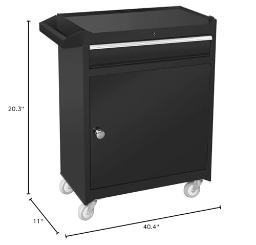 Road DAWG ATBT1204D-BLACK Torin Rolling Garage Workshop Tool Organizer: Detachable 4 Drawer Tool Chest with Large Storage Cabinet and Adjustable Shelf, Black