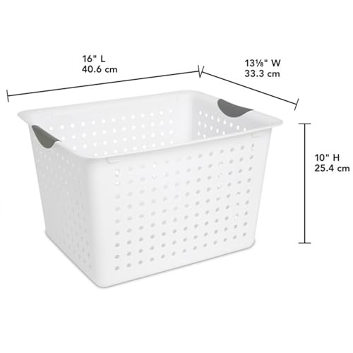 Sterilite 6-Pack Deep Ultra Basket, Open Top Plastic Storage Organizer, White - Large Containers for Organizing Pantry Shelves, Kitchen Cabinets, Laundry Areas, Dorm Rooms, and Classrooms