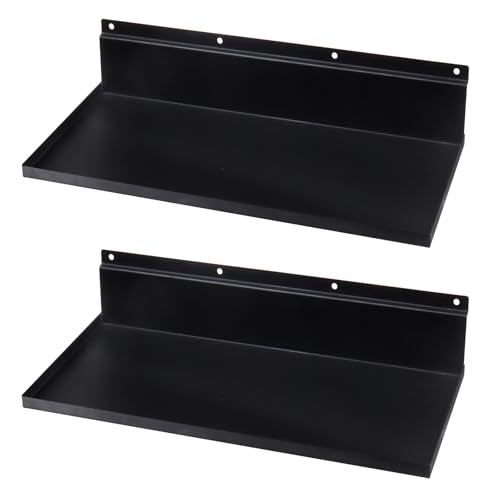 Alffun Metal Slatwall Shelves, 2 Pack 17×8 Inch Slat Wall Hanging Shelf Accessories, Heavy Duty Slatwall Shelf for Garage, Retail, Home Storage