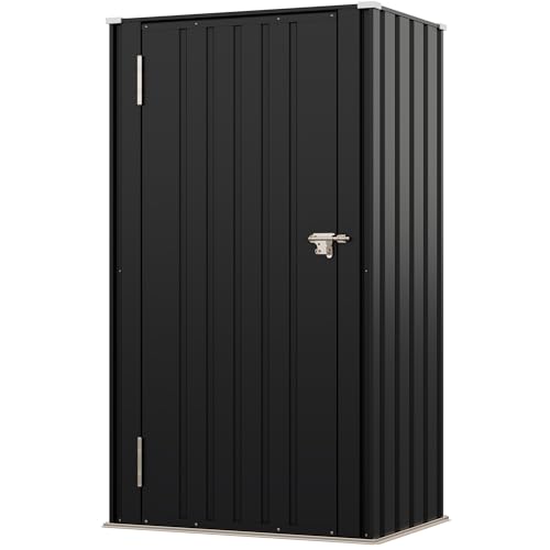 Devoko 22 Cuft Lockable Metal Storage Shed, Vertical Indoor Outdoor Tool Cabinet with Non-Adjustable Shelves for Patio Garden Backyard, Black