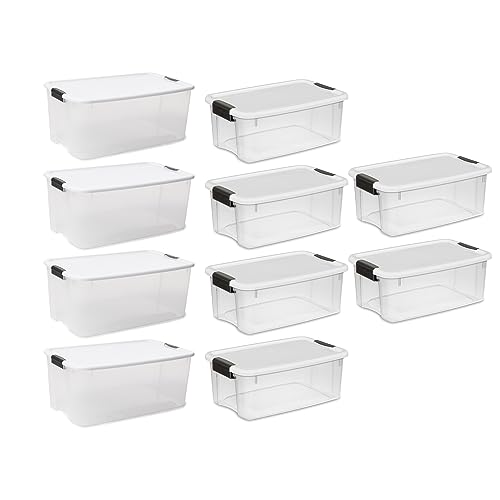 Sterilite 4 Sets of 116 Quart and 6 Sets of 18 Quart Heavy-Duty Stackable Clear Latch Lid Storage Container Tote for Home Organization