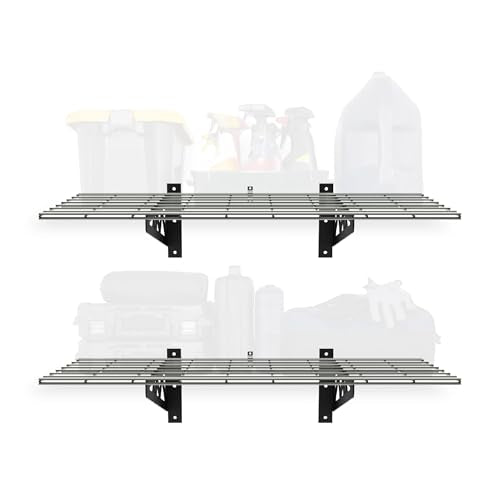 MonsterRax | Garage Wall Shelf Two-Pack White or Hammertone | Three Size Options | Includes Bike Hooks | 500lb Weight Capacity (Hammertone, 18"x36")