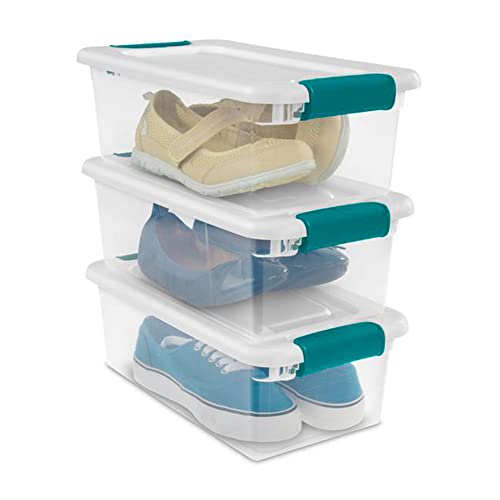 Sterilite 15 Qt Stackable Storage Box with Latching Lid, 12 Pack Bundled with 6 Qt Plastic Organizing Bin with Latch Lid, 12 Pack