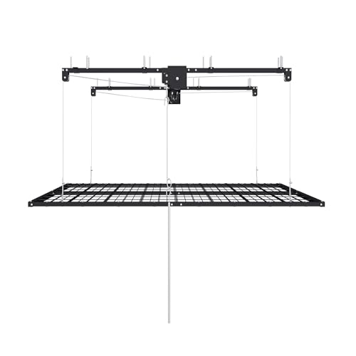Montary 5x9 FT Overhead Garage Storage Rack for 10-12 FT Ceiling, Adjustable Ceiling Lifting Storage Rack with Safety Lock, 400LBS Capacity All-Steel Construction Heavy-Duty Garage Organizer Rack