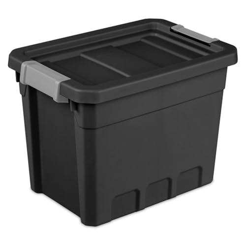 Sterilite 6-Pack 7.5 Gallon Stacker Tote, Rugged Plastic Storage for Home Organization, Black - Stackable Organizer Bins with Recessed Lid & Heavy-Duty Latches for Closet, Basement, Garage and Attic