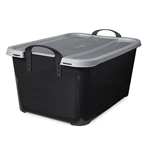 Life Story 6 Pack Heavy Duty Stackable Storage Bin, 55 Quart Home Organizer, Versatile Lightweight Locking Bins with Carrying Handles, Black/Gray