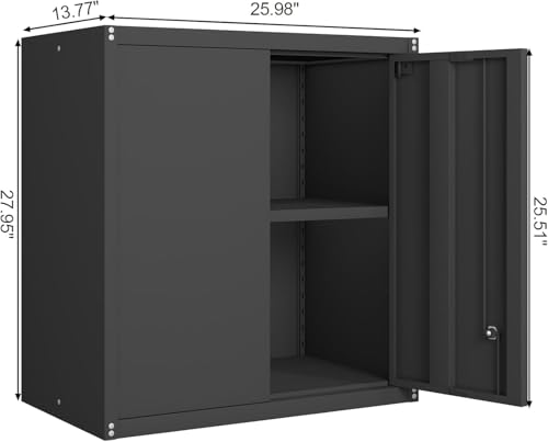 GREATMEET Locking Metal Wall Cabinets for Garage, Garage Cabinets Wall Mount, Steel Floating Hanging Storage Cabinet with Doors and Adjustable Shelf for Utility Room