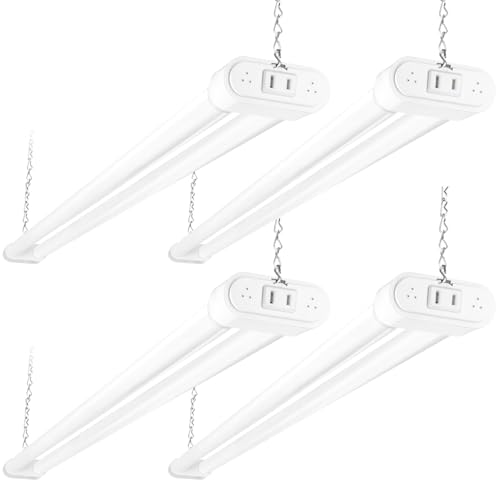 hykolity Linkable LED Shop Light 4FT 44W (300W Equivalent), 4600lm 5000K Daylight, Plug-in Utility Bay Light for Garage Hanging or Surface Mount, White - Energy Efficient,4 Pack
