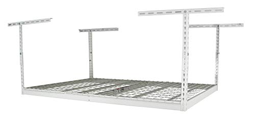 MonsterRax Overhead Garage Storage Racks 4x6, Ceiling Mounted Shelving, Adjustable Hanging Storage Organizer, Heavy Duty Steel, Holds 500 Pounds, Color: White, Adjusts 24"-45” off Ceiling
