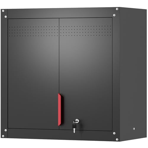Eltean Metal Wall Cabinet,Wall Mounted Garage Storage Cabinet with Lock and Handle,Garage Wall Cabinet with Adjustable Shelves for Garages, Storage Rooms, Basements