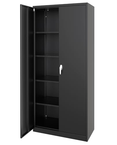 GarveeHome Metal Storage Cabinet with Lock, Steel Tool Cabinet with 4 Adjustable Shelves and 4 Adjustable Feet,Storage Organization for Home, Garage, Office, Shop