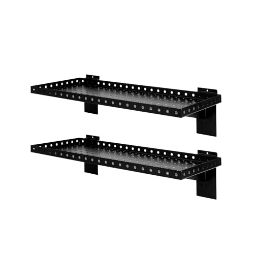 SINCHEEWAY Slatwall Shelves 24 Inch, Slatwall Accessories for Retail, Garage, Home Storage, Heavy Duty Slat Wall Hanging Shelf (2, Black)