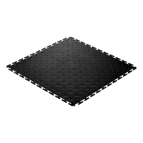 VEVOR Garage Floor Tiles 20.2 x 20.2 x 0.2 inch, Interlocking Ease of Installation Diamond Plate Slip-Resistant Texture Non-Slip Sturdiness, for Garages, Warehouse, Tool Room, Black, 8 Pack