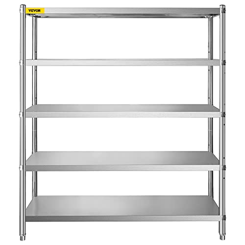 VEVOR Storage Shelf, 5-Tier Storage Shelving Unit, Stainless Steel Garage Shelf, Heavy Duty Storage Shelving, 1650 Lbs Total Capacity with Adjustable Height