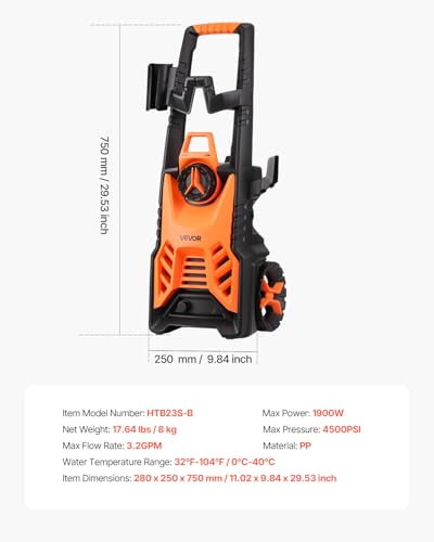 VEVOR Electric Pressure Washer, Max 4500 PSI 3.2 GPM, High-Power Cleaner with Foam Cannon & 4 Nozzles for Driveways, Cars, Fences, Patios, Home Cleaning
