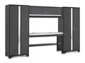 NewAge Products Bold Series Gray 5 Piece Set with 30 in Locker, 60 in Wall Cabinet, 60 in RTA Workbench and Stainless Steel Worktop, 24-Gauge Heavy Duty Steel Garage Storage Cabinets, 73513