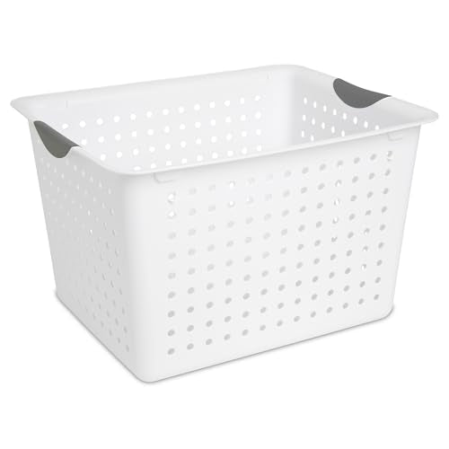 Sterilite 6-Pack Deep Ultra Basket, Open Top Plastic Storage Organizer, White - Large Containers for Organizing Pantry Shelves, Kitchen Cabinets, Laundry Areas, Dorm Rooms, and Classrooms