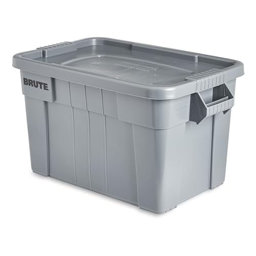 Rubbermaid Commercial Products BRUTE Tote Storage Bin with Lid, 20-Gallon, Gray, Rugged/Reusable Boxes for Garage/Moving/Camping/Basement Storage/Kitchen/Warehouse/Outdoor, Pack of 1