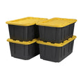 CX Black & Yellow 27-Gallon Heavy Duty Stackable Storage Bins with Lids, Dorm Room Essentials, Moving Boxes, Back to School, Classroom Organization, Home Organization, 4 Pack (14.3"H x 20.6"W x 30.6"D)