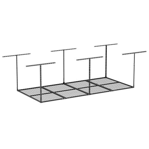 Soywey 4 x 8 FT Overhead Garage Storage Rack, Adjustable Ceiling Storage Racks, Garage Shelving Heavy-duty Storage Organizer System, Load 700LBS Weight(Black)
