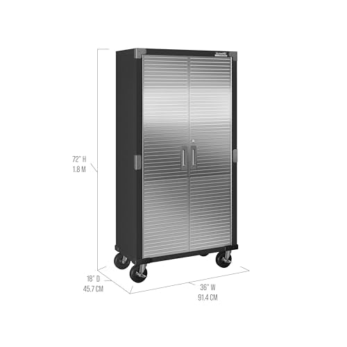 Seville Classics UltraHD Solid Steel Rolling Lockable Metal Storage Cabinet Locker Organizer, w/Adjustable Shelves for Garage, Warehouse, Office, Classroom, Graphite, 36" W x 18" D x 72" H
