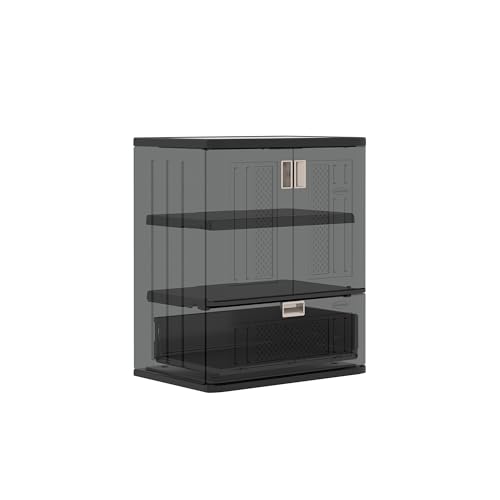 Suncast Base Storage Cabinet with Drawer for Garage Organization - Lockable Single-Drawer Organizer with Shelf for Garden Supplies, Paint Cans & Outdoor Tools, Multi-Wall Resin Construction, Black