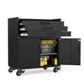 VIYET Garage Storage Cabinet, Metal Rolling Tool Cabinet with 2 Pegboard and 10 Hook, Heavy Duty Mechanics Tool Chest Storage for Workshop, Basement, Warehouse, Include Workbench Liner, Black