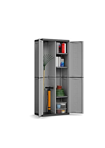 Keter 'Kis Jolly Utility Plastic Cupboard, 1 Piece, Dark Grey/Black, 9734000 0444 01