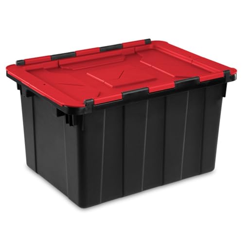 Sterilite 6-Pack 12 Gallon Hinged Lid Industrial Tote, Heavy-Duty Plastic Organizer - Stackable Multipurpose Home Storage Bins with Contoured Handles for Garage, Basement or Attic Organization