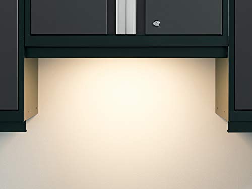 NewAge Products Garage Storage Cabinets Bold Series 7 Piece Sets Includes Worktop, Slatwall Backsplash, LED Lights, Multi-Use lockers, Wall, Base and Rolling Tool Cabinets, Gray, 50418