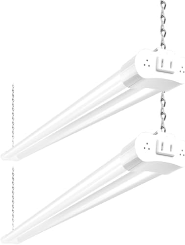 hykolity 2 Pack 4FT Linkable LED Shop Light for Garage, 4400lm, 4FT 42W Utility Light Fixture, 5000K Daylight LED Workbench Light with Plug, Hanging or Surface Mount, White - ETL