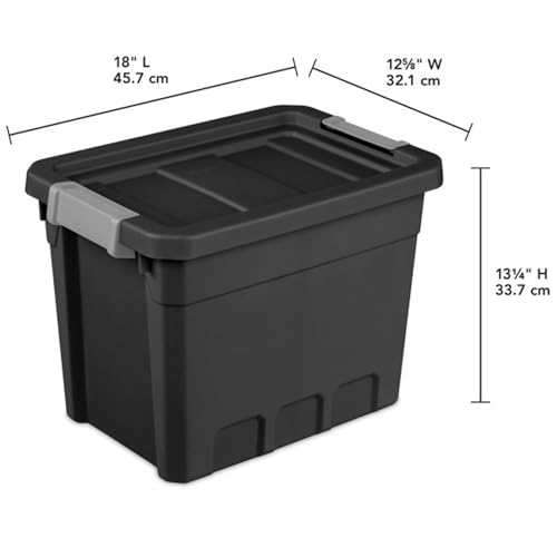 Sterilite 6-Pack 7.5 Gallon Stacker Tote, Rugged Plastic Storage for Home Organization, Black - Stackable Organizer Bins with Recessed Lid & Heavy-Duty Latches for Closet, Basement, Garage and Attic