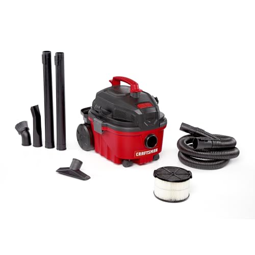 CRAFTSMAN CMXEVBE17040 4 Gallon 5.0 Peak HP Wet Dry Vac, Portable Shop Vacuum Wet and Dry with Filter, Hose and Attachments for Home and Automotive Cleaning
