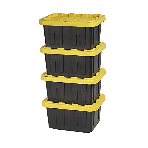 BLACK & YELLOW 5-Gallon Tough Storage Containers with Lids, Stackable, Extremely Durable, [4-Pack]