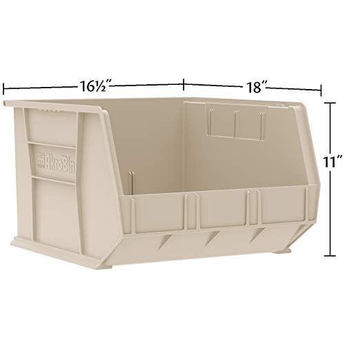 Akro-Mils 30270 AkroBins Plastic Storage Bins, Space-Saving Stackable Bins for Garage, Pantry, Craft Organization, 18" x 16" x 11", Black, 3-Pack