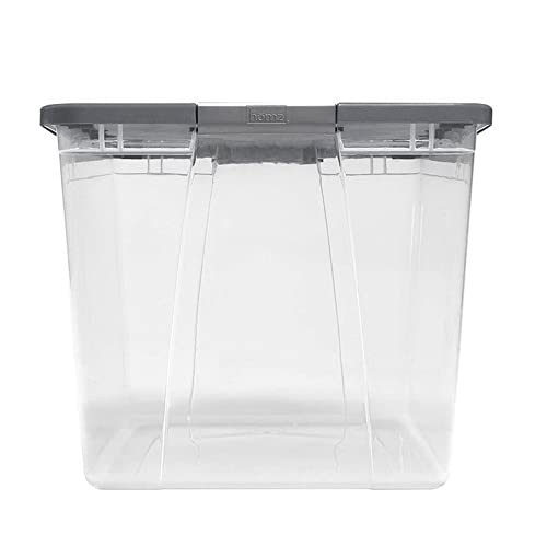 HOMZ 2-Pack Secure Latch, Clear Plastic Storage Organizer Bins, 64 Quart, Gray Lid - Heavy-Duty Container Boxes with Lids for Home, Office, and Garage