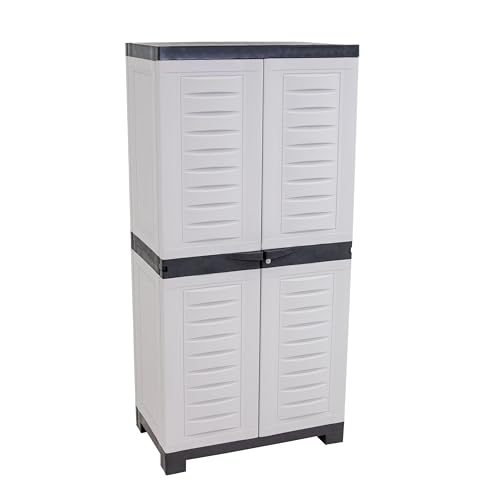 Sunnydaze 48" H Resin Garage Storage Cabinet - Garage Cabinet with Lockable Doors and Adjustable Shelves - Freestanding Utility Storage for Laundry Room, Office, Basement - Gray/Charcoal Trim