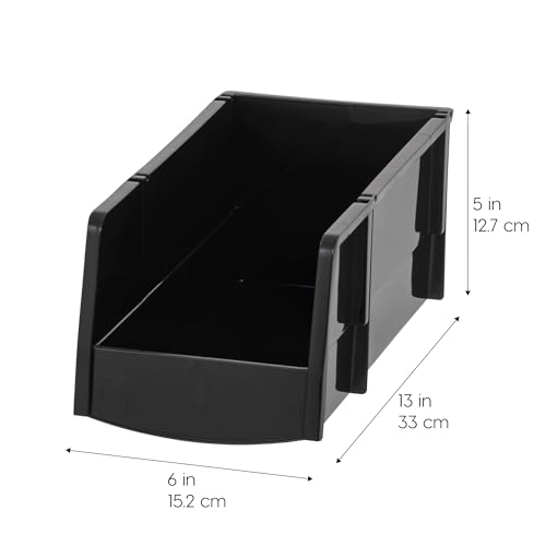 IRIS USA Large Stackable Storage Bins, 8-Pack, 13"L x 6"W x 5"H, |Made in USA|, Plastic Open Front Shelf Bin for Organizing Parts, Hardware, Tools, Supplies, Garage Shelf, Pantry - Black