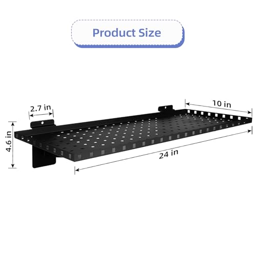 MOLIGOU 2 Pcs Metal Slatwall Shelves, 24 x 10 inch Heavy Duty Slat Wall Hanging Shelf, Slatwall Organizer Shelves for Garage, Retail, Home Storage