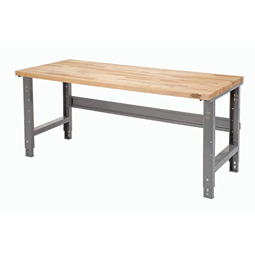 Global Industrial Adjustable Height Workbench, 60" W x 30" D, 1-3/4" Thick Maple Butcher Block with Square Edge, 2000 Lbs Capacity, Gray, Industrial Workbench