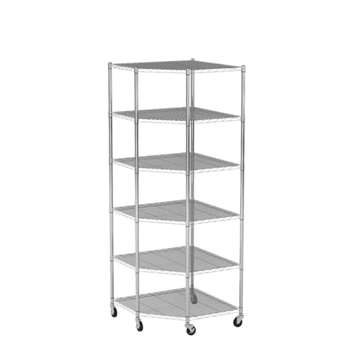 Seville Classics UltraDurable Commercial-Grade 6-Tier NSF-Certified Corner Steel Wire Shelving with Wheels, 28" W x 28" D x 72" H