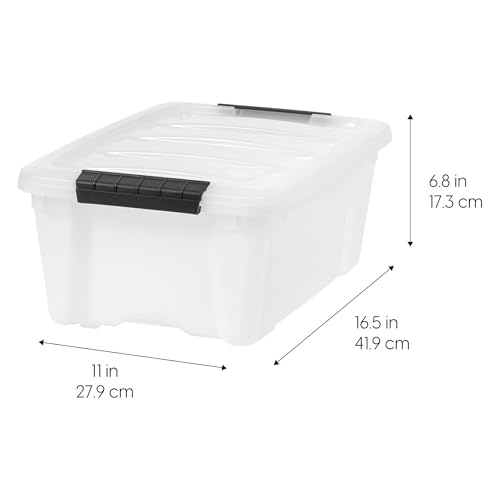 IRIS USA 13 QT Plastic Storage Box with Lid and Latches - 6 Pack - BPA-Free, Discreet Organizing Solution, Durable Nestable Stackable Containers, Secure Pull Handle - Pearl