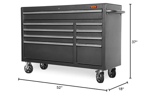 WEN 52-Inch Premium Rolling Tool Cabinet, Black, Heavy Duty 21-Gauge Powder-Coated Steel Construction, for Garage and Workshop (GG532B)